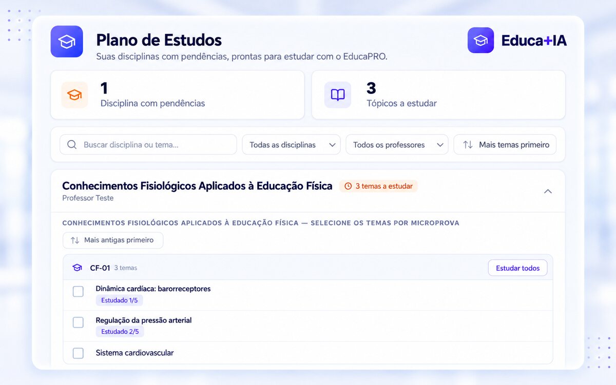 Tela do plano de estudo personalizado, com as etapas de estudo organizadas a partir das lacunas identificadas